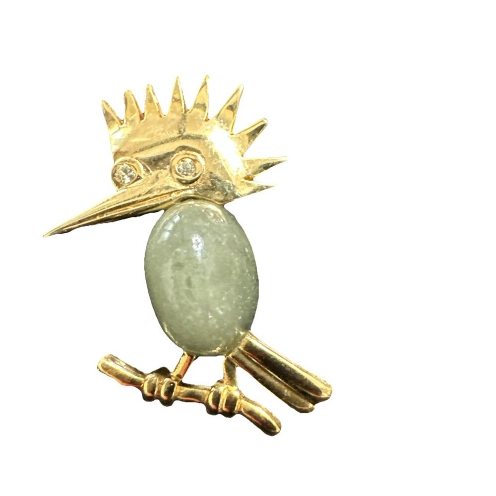 Vintage 1960'S Crown Trifari  Jelly Belly Faux Jade Woodpecker Bird Brooch